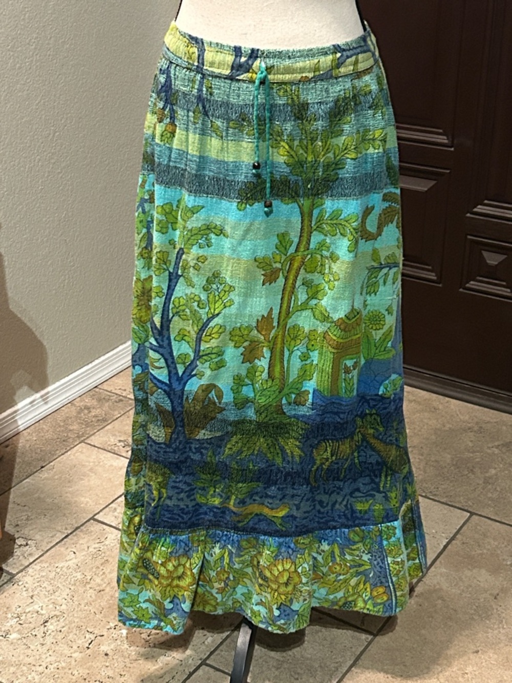 Nepalese Cotton Animal Jungle Ruffle Skirt - Picture 1 of 10